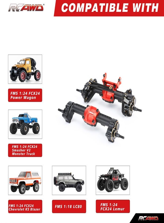 RCAWD Diff Portal Axle Set with Axle Shaft Disconnect Conversion for FCX24 Upgrades, Alum Housing Brass Portal Cover Steering Block Steel Gear for FMS FCX24 K5 Blazer Smasher Lemur FCX18 LC80 Upgrade Parts - Image 3